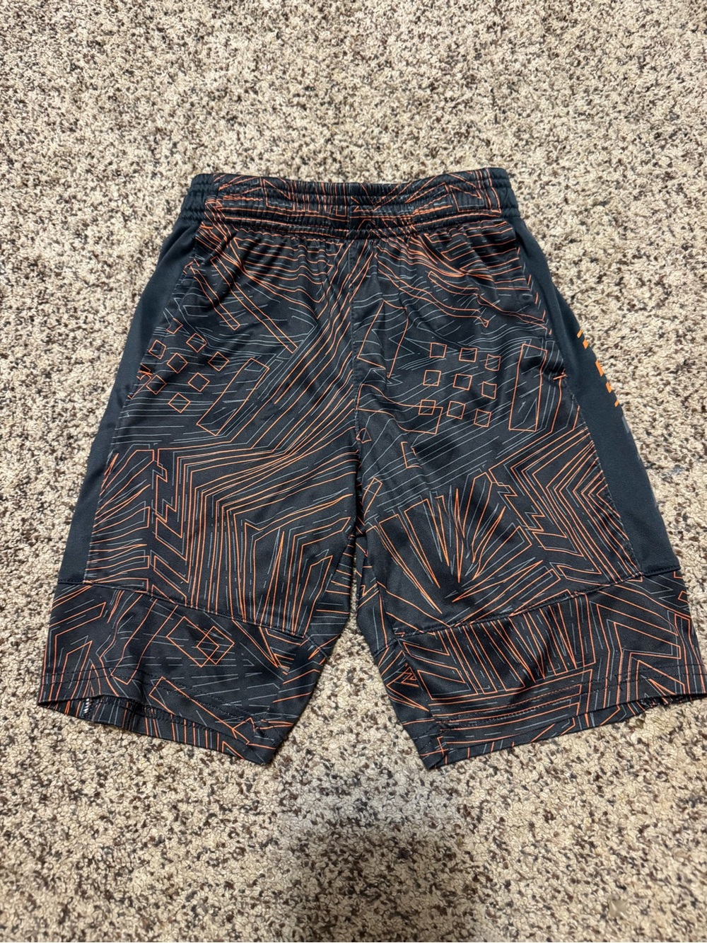 Kids Black Athletic Shorts with Orange Geo Print